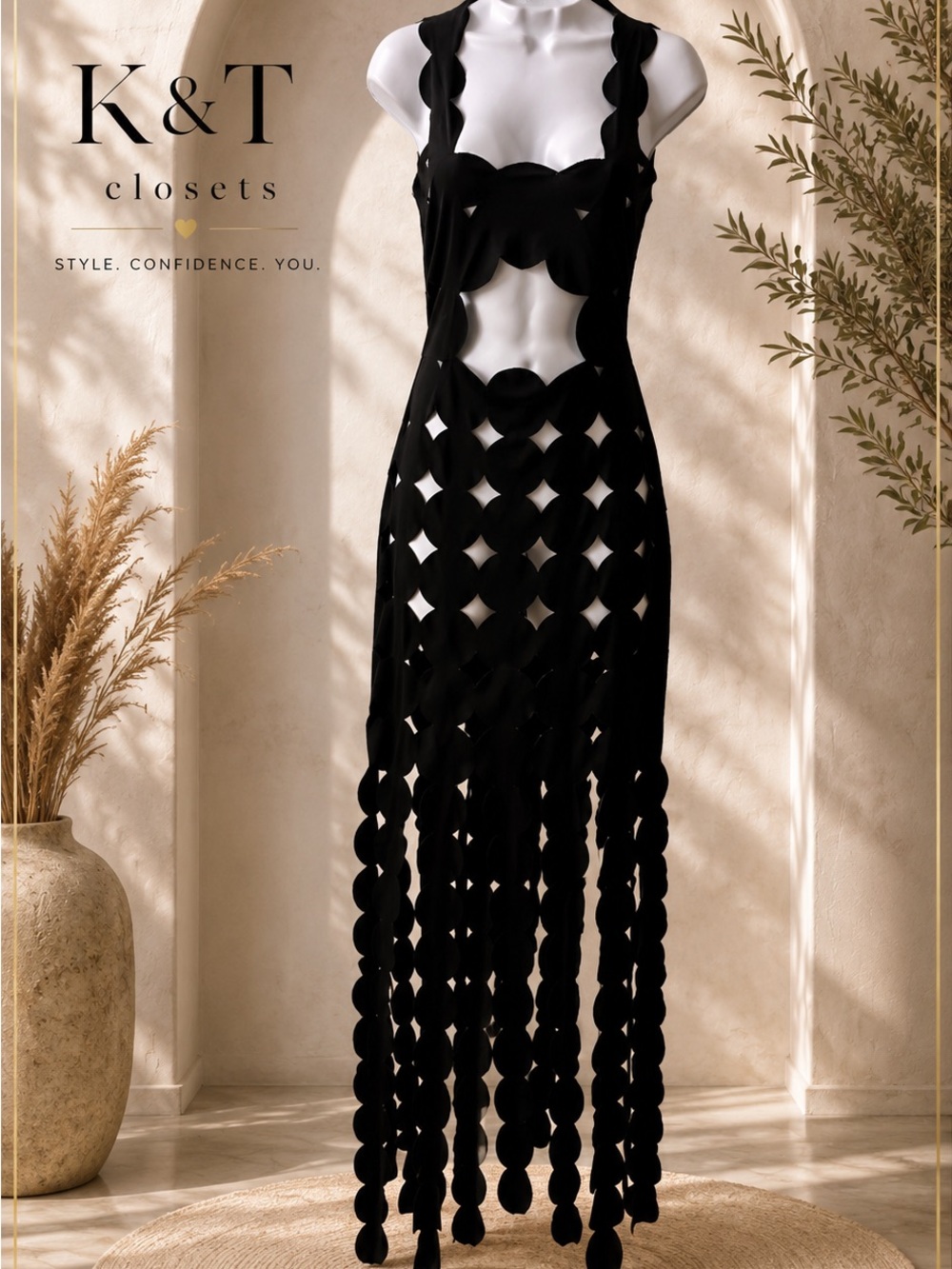 Closet Black Maxi Cutout Fringe Dress